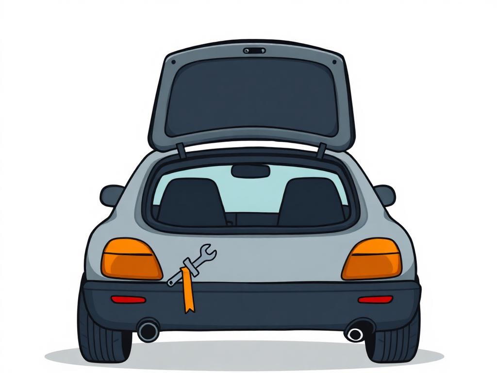 Cartoon illustration of a car trunk lid sitting crooked and out of line with the body